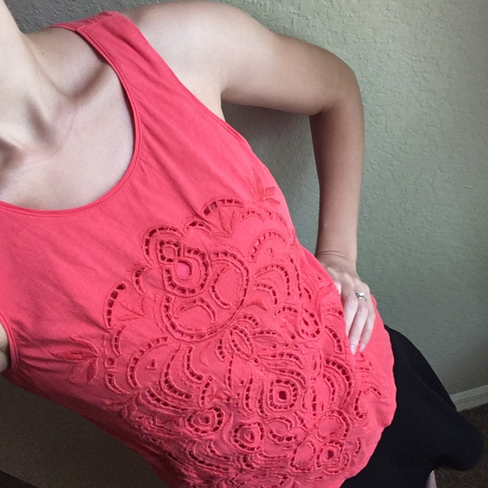 Coral eyelet blouse